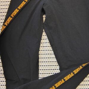 PINK Black Leggings with Yellow Logo Tape